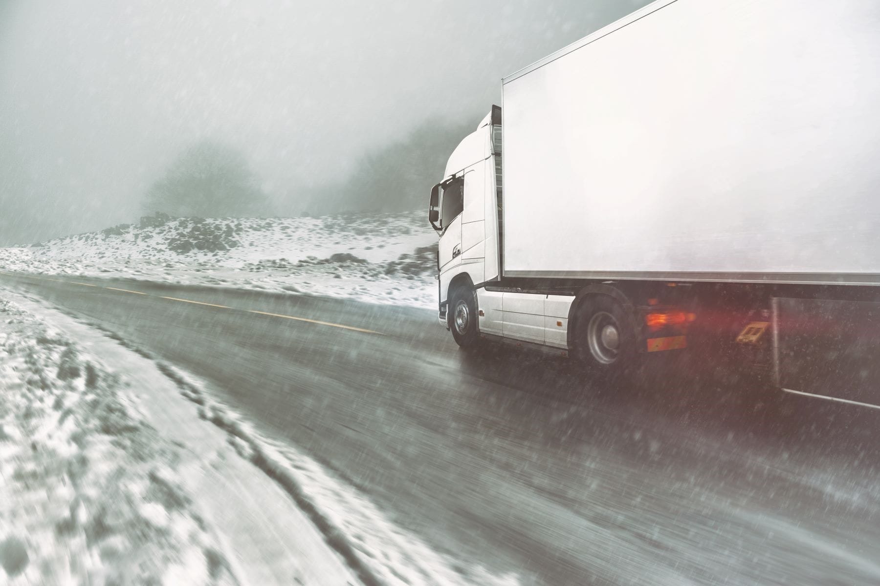 Semi-truck on icy road