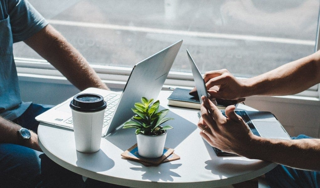 people working together with laptops