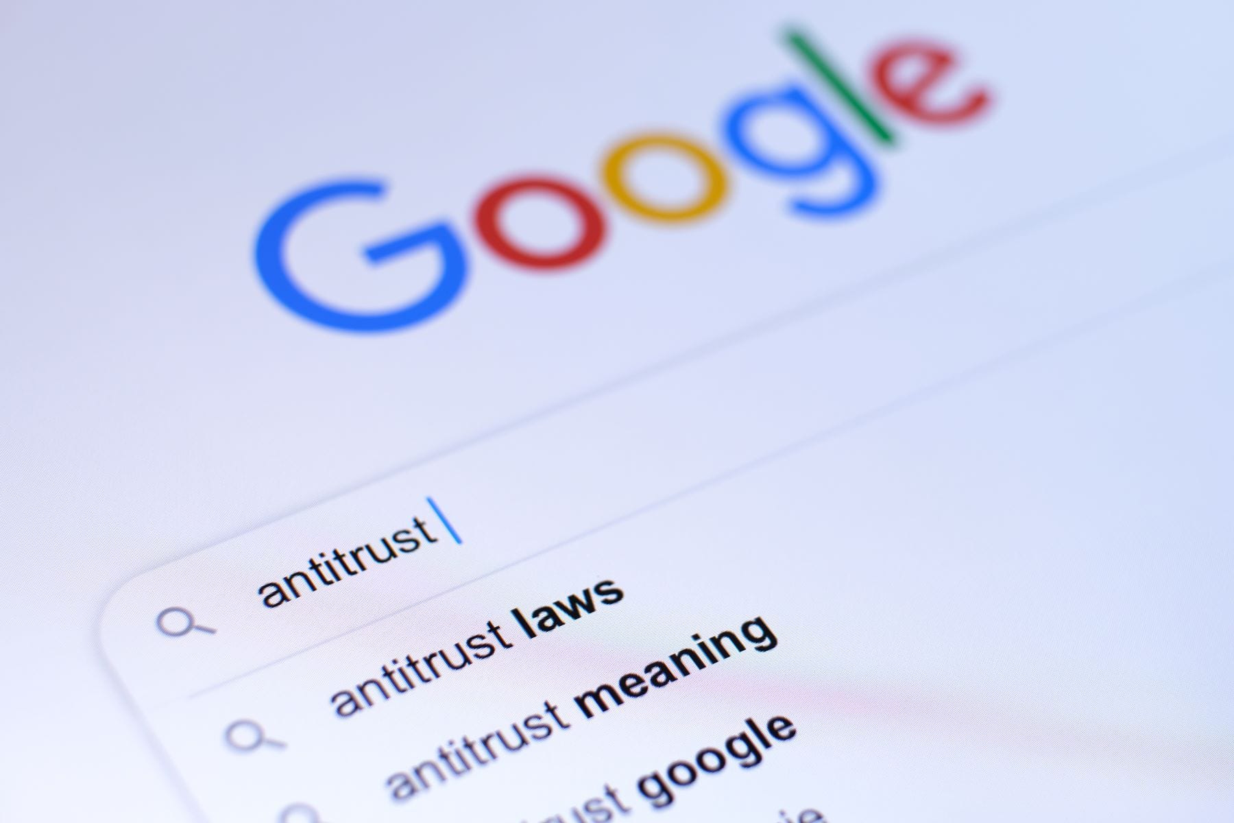 Google search box with antitrust typed in