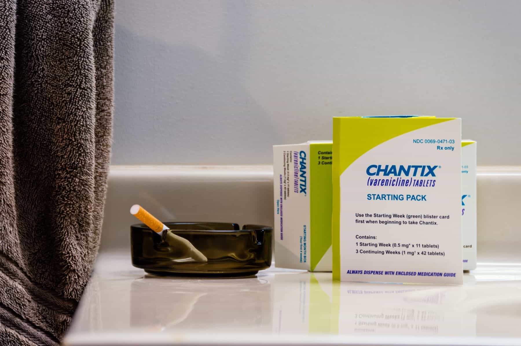 Chantix box with cigarette